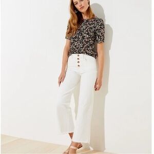 Loft High Waist Wide Leg Button Fly Raw Hem Jeans | Off White | 29/8